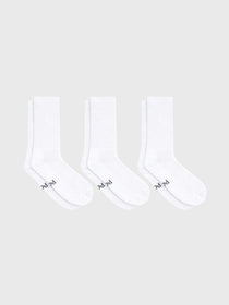 3-pack bundle of POP Cycling Co. Permanent White socks. High compression cycling socks with Colour Lock stain resistance.